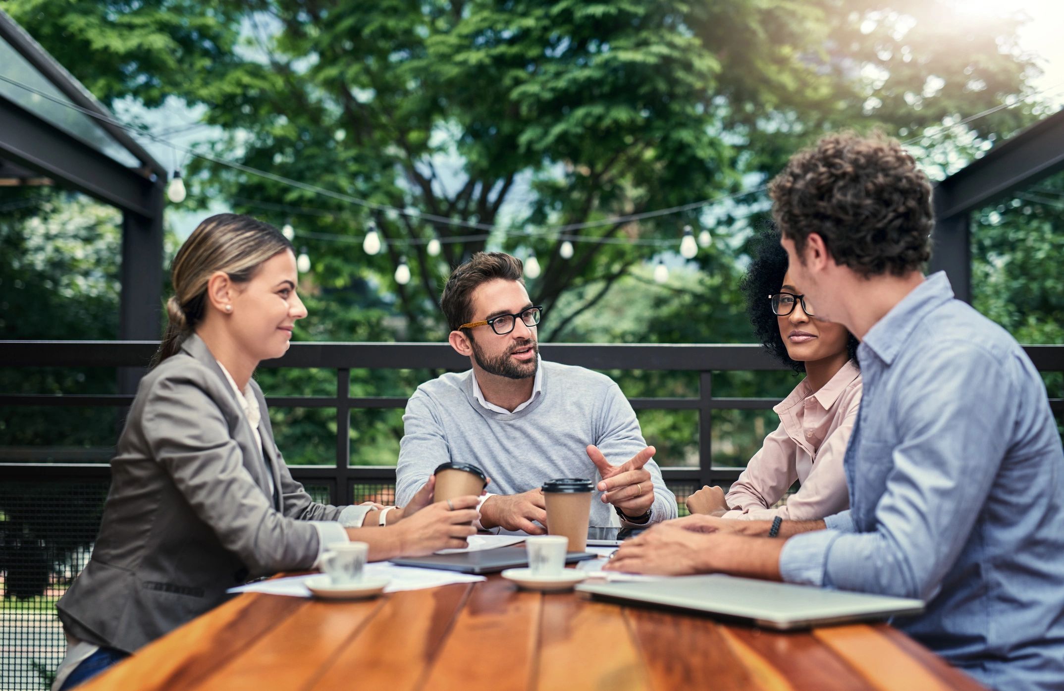 Community discussion in a casual outdoor setting